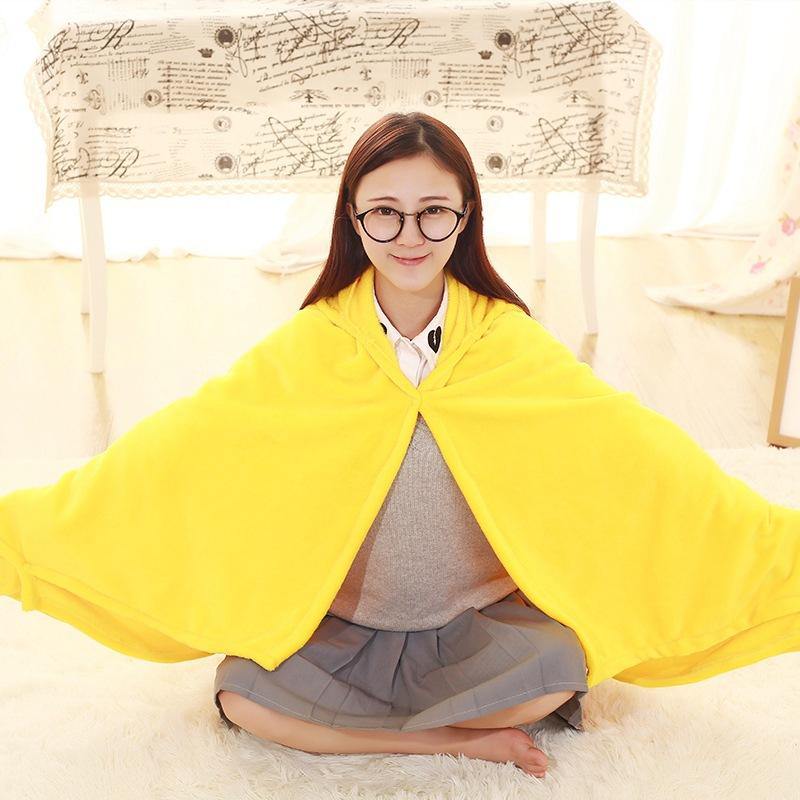 110x145cm Plush Toy Funny Expression Cloak Cape Shawl Coral Fleece Air Conditioning Blanket