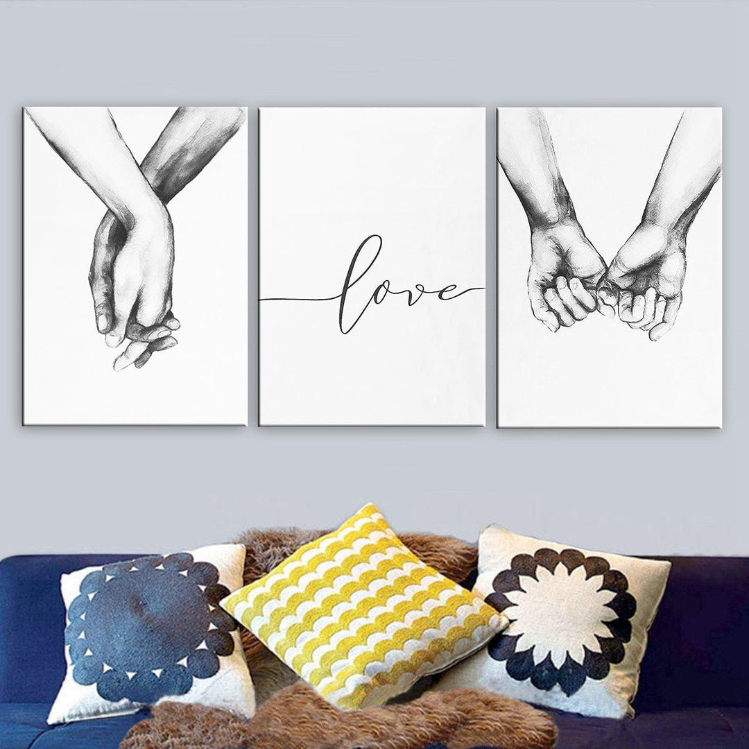 3pcs Hand in Hand Love Canvas Painting Abstract Sketch Art Hanging Painting Living Room Studio Decoration Painting