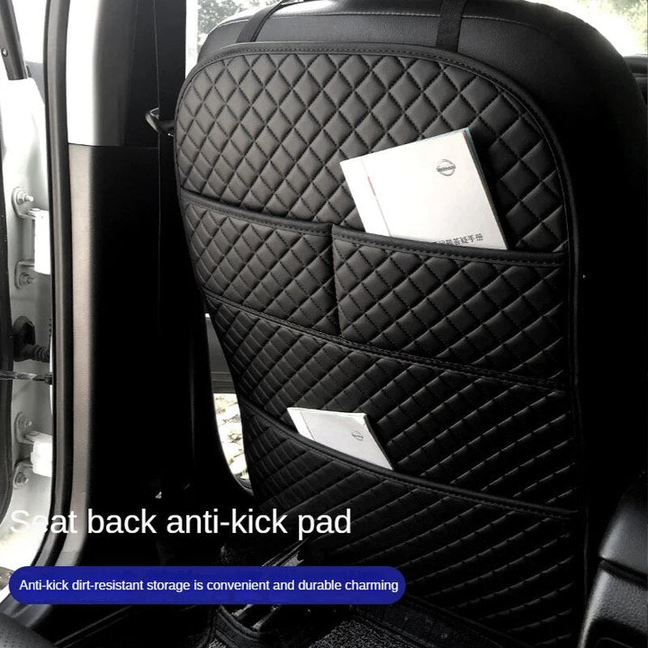 Universal Leather Car Seat Back Protector with Organizer Pocket & Kick Mat