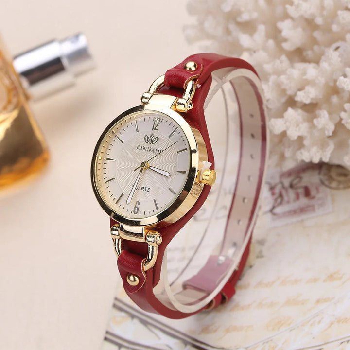 Elegant Leather Strap Quartz Women's Watch - Casual Chic Wristwatch for Everyday Elegance