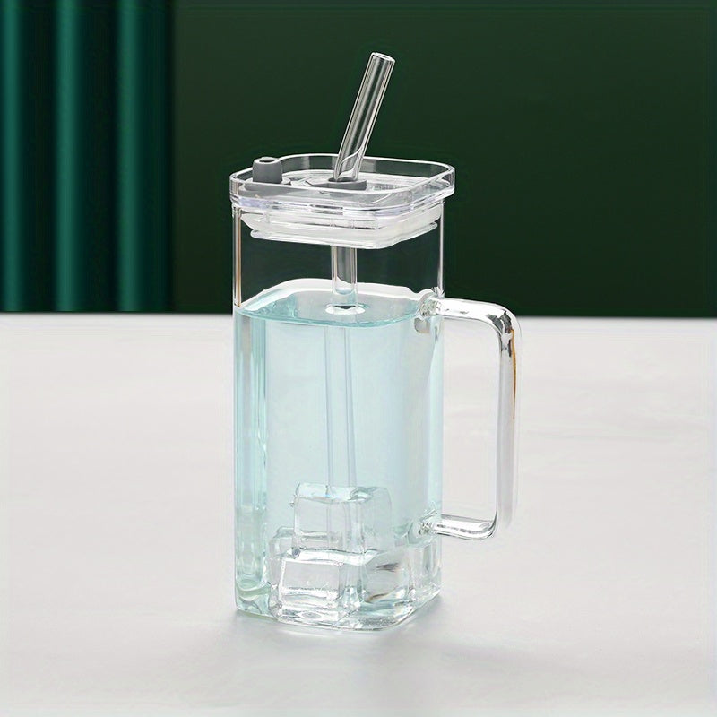 Square Glass Drinkware with Handle and Straw