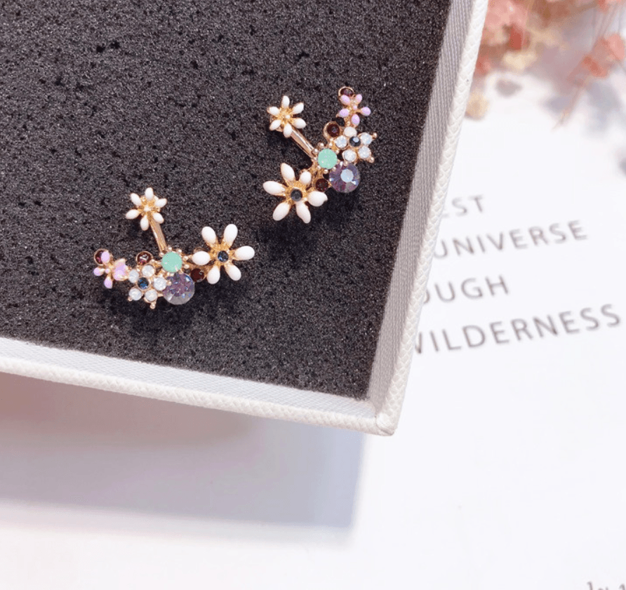 Glazed flower rhinestone earrings