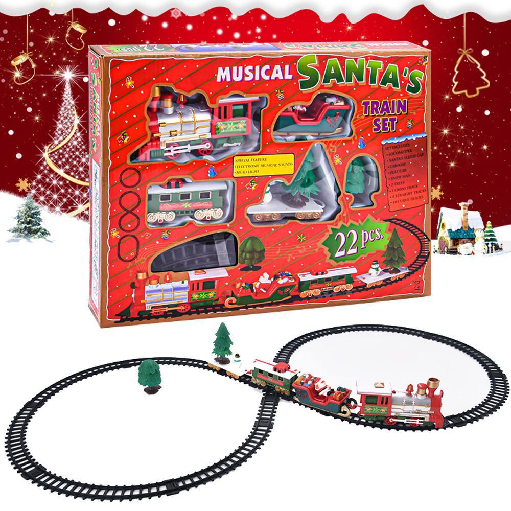 Toy Train Set with Lights and Sounds Christmas Train Set Railway Tracks Battery Operated Toys - MRSLM