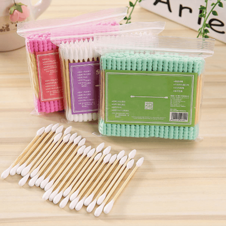 100pcs/ Pack Double Head Cotton Swab Disposable Women Makeup Cotton Buds Tip For Wooden Sticks Ears Clean Health Care Tools