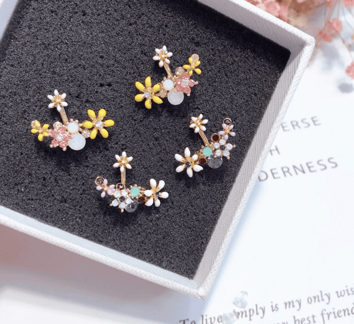 Glazed flower rhinestone earrings