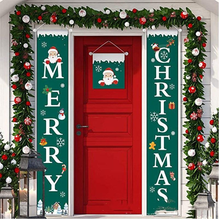 Christmas Door Curtain Holiday Atmosphere Decoration Couplet Outdoor Door Party Scene Layout Bar Hanging Flag - MRSLM