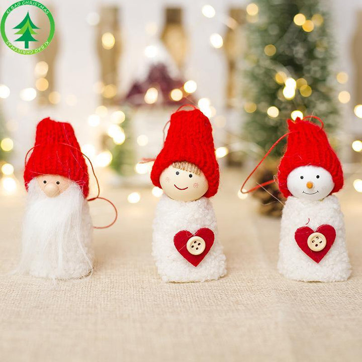 New Christmas Decoration Creative Wood Doll Doll Pine Cone Pendant Mini Doll Charm - MRSLM