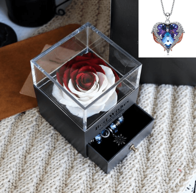 Valentines Day Gift Women Rose Jewelry Box Dried Flower Real Flowers Eternal Roses In Box - MRSLM