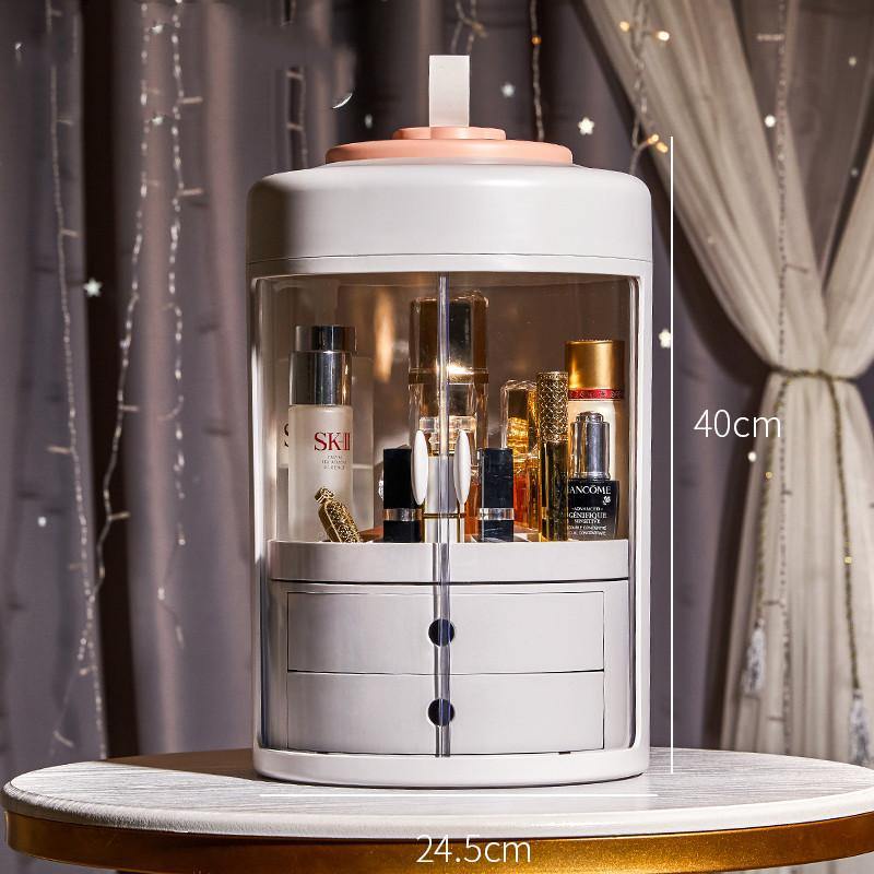 Dressing Table Transparent ABS Dressing Case Double Door Round Cosmetic Box Rotating Jewelry Cosmetic Case With Drawer - MRSLM