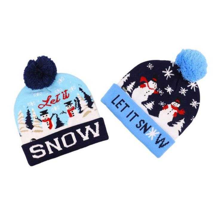 Snowman Elk Christmas Tree Flanged Ball Knit Cap