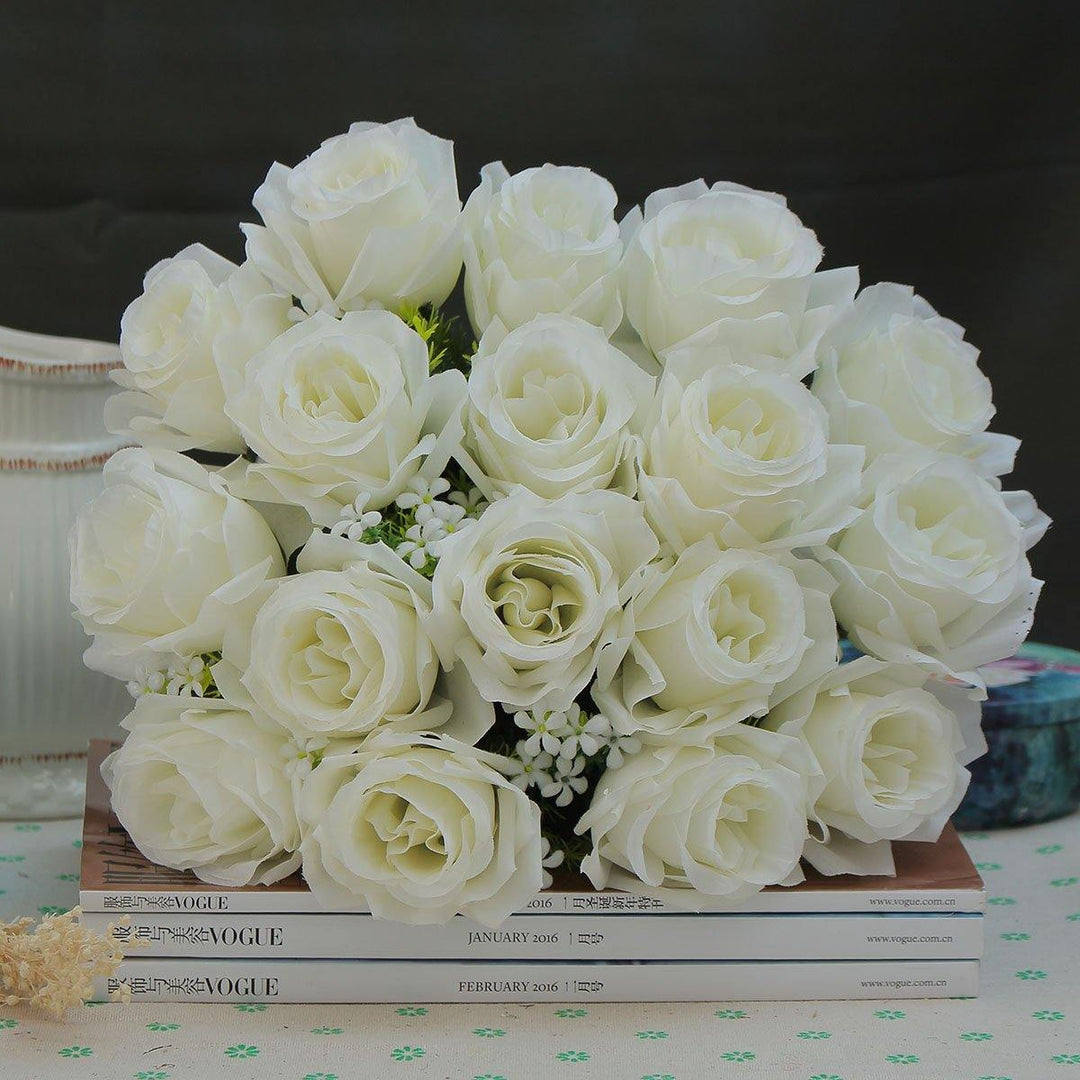 18 Head / Bouquet 15'' Artificial Silk Roses Flowers Bridal Home Wedding Decor Supplies - MRSLM