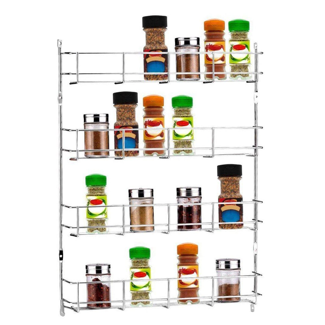 4 Tiers Kitchen Spice Jar Rack Cabinet Organizer Wall Mount Storage Shelf Bracket Holder - MRSLM