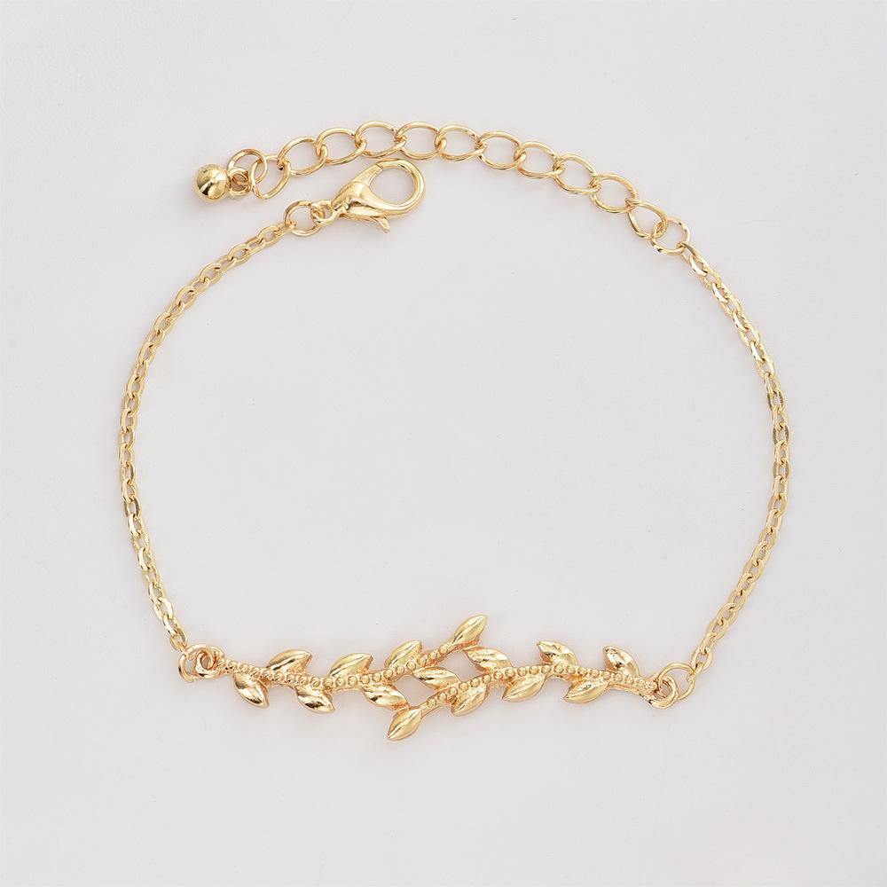 New Fashion Popular Bracelet Personality Leaf Circle Crystal Bracelet and Bracelet Combination Bracelet for Women (Gold)