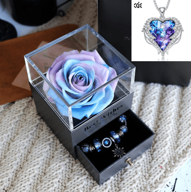 Valentines Day Gift Women Rose Jewelry Box Dried Flower Real Flowers Eternal Roses In Box - MRSLM