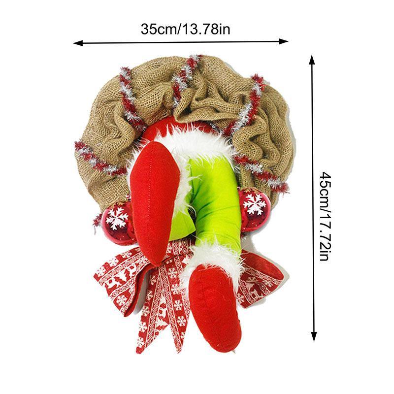 Christmas Thief Stole Burlap Wreath Santa Legs Decoration, Festival Door Wall Family Gifts Reusable Bowknot Hoop - MRSLM