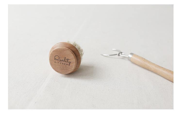 Simple wood handle pot brush (Photo Color Q1pcs)