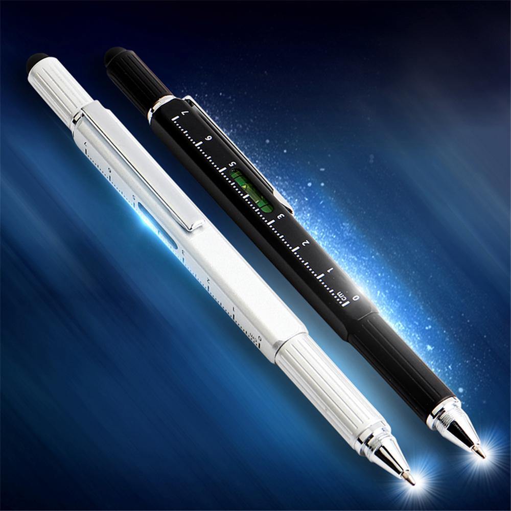 0.7mm Multi Function Level Tool Pen Square Touch Screen Rod Metal Screwdriver Ballpoint Pen Gift Tool School Office Supplies