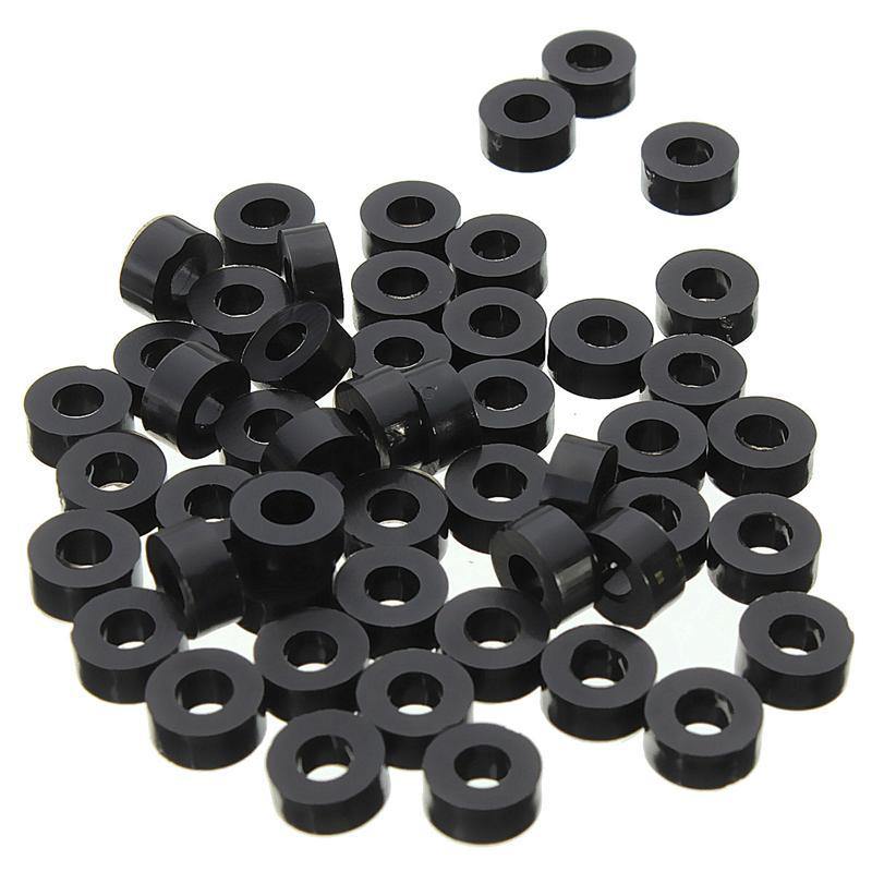 Suleve 200Pcs Flat Nylon Washer Black Round Spacer Washer Standoff Fastener Hardware 7*4*L