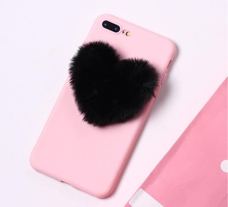 Lovely 3D Furry Love Hearts Cute Hair Phone Case - MRSLM