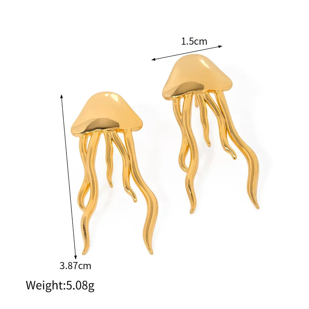 18K Gold Color Jellyfish Stud Earrings