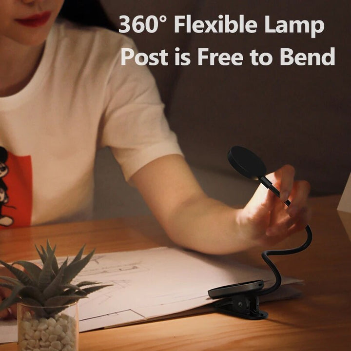 Dimmable LED Clip Desk Lamp: Portable USB Rechargeable Reading & Night Light