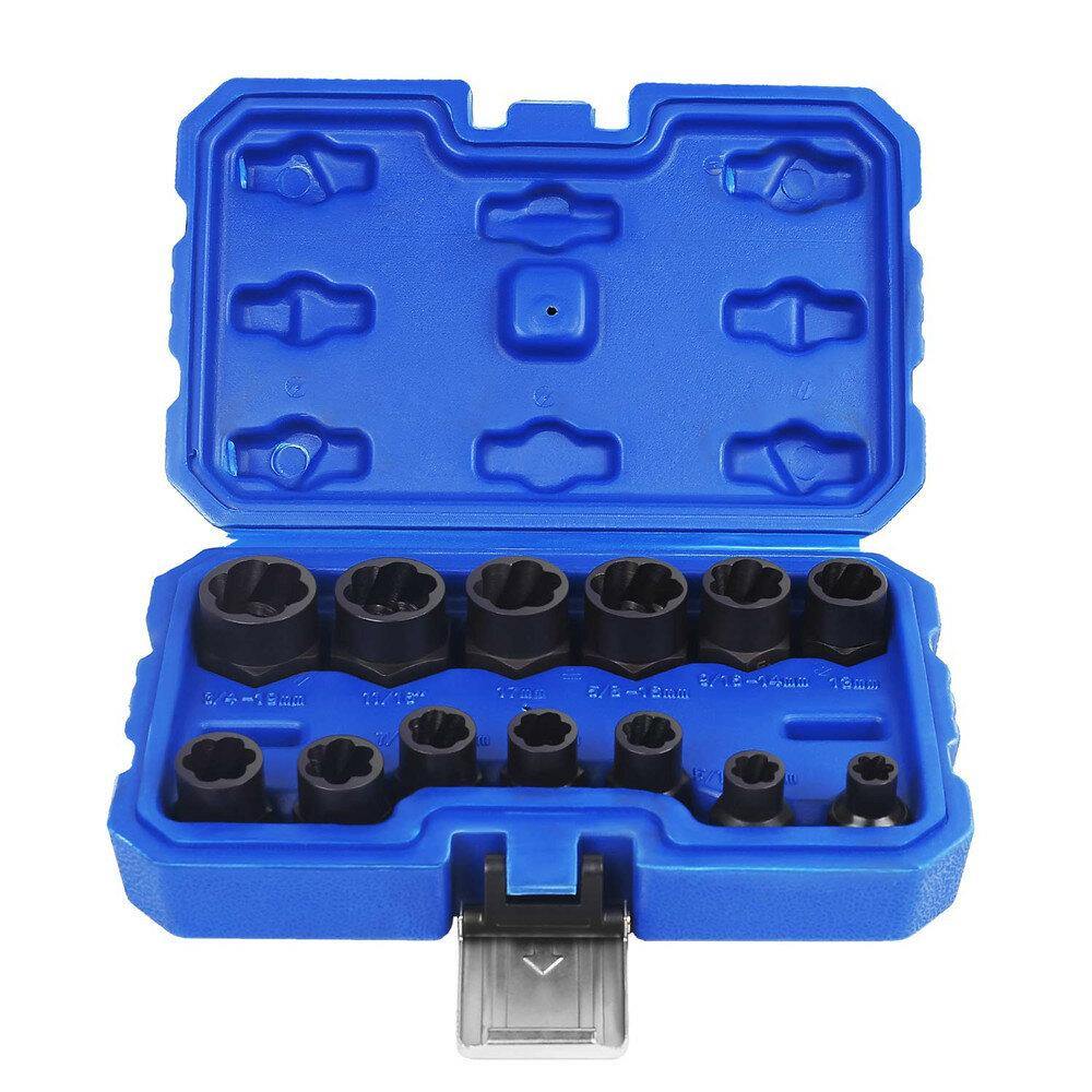 14pcs Impact Damaged Bolt Nut Remover Extractor Socket Tool Set with Socket Nut Adapter Bolt Nut Screw Removal Socket Wrench