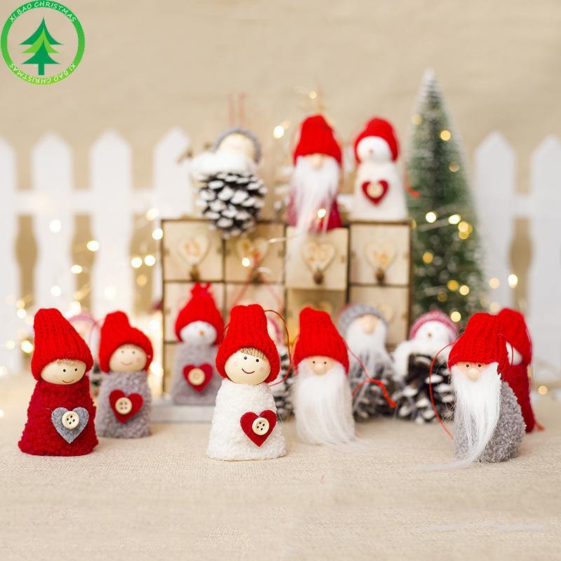 New Christmas Decoration Creative Wood Doll Doll Pine Cone Pendant Mini Doll Charm - MRSLM