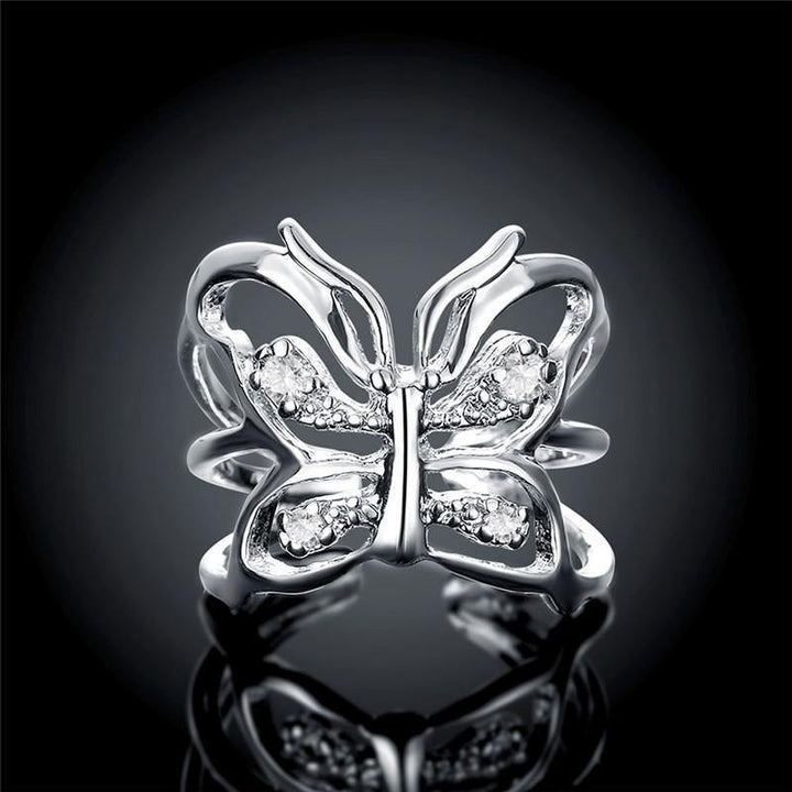 Silver Butterfly Zircon Ring (Silver)