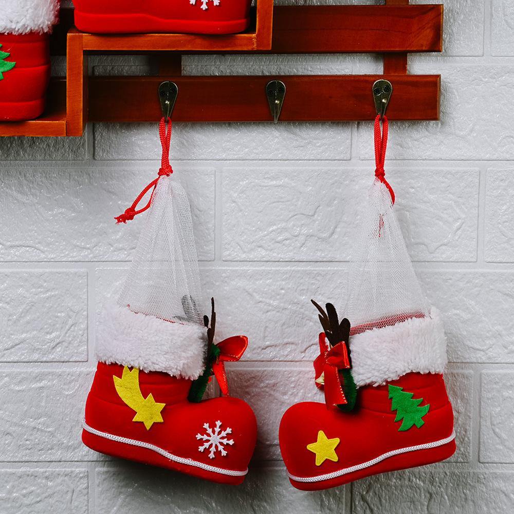 Christmas Decor Santa Boot Shoes Candy Stocking Extra Large Gift Box Decoration (Red)