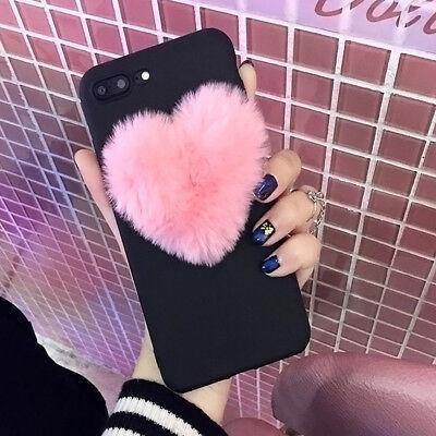 Lovely 3D Furry Love Hearts Cute Hair Phone Case - MRSLM