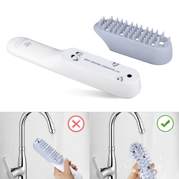 Pet Silicone Massage Brush Deodorant Sterilization Comb Handle Dog Grooming Shaving Massage Cleaning Comb Fur Remove Brush (Blue)