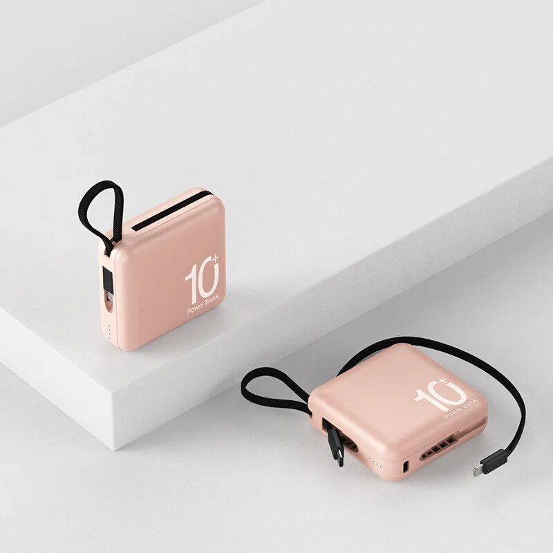 Ultra-Compact 10000mAh Dual-Cable Power Bank