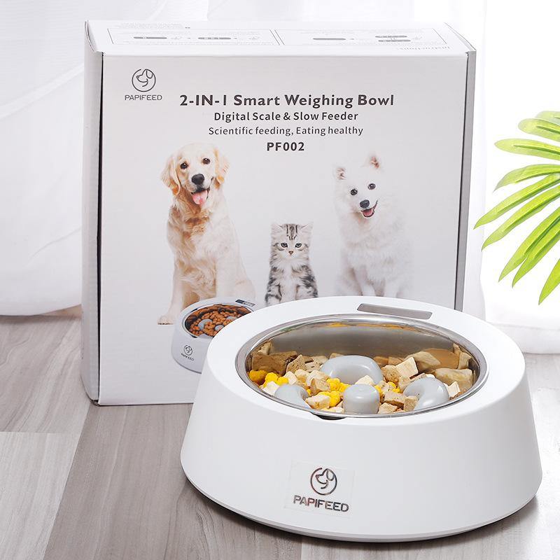 Pet Dog Bowl Slow Feeder Dog Food Bowl Smart Weighing Dog Slow Feeder Cat Pet Feeder (White)