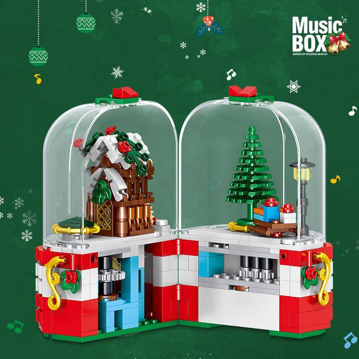 LED Light Christmas Building Blocks Santa Claus Spin Music Box Creator Bricks Christmas Gift (Red)