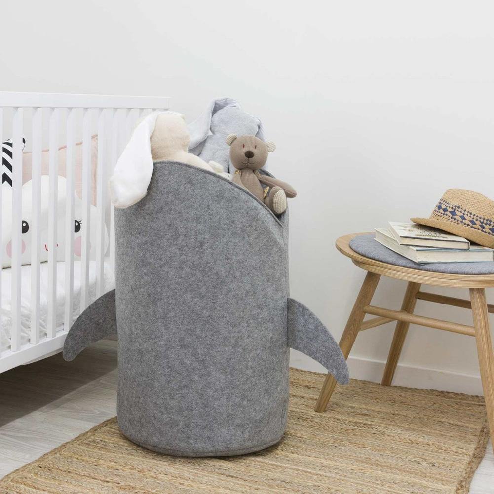 Cute Shark Shaped Kids Toy Storage Basket Multi-Functional Premium Felt Home Laundry for Baby Toys and Clothing