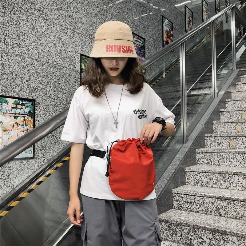 Diagonal Drawstring Fabric Waist Bag