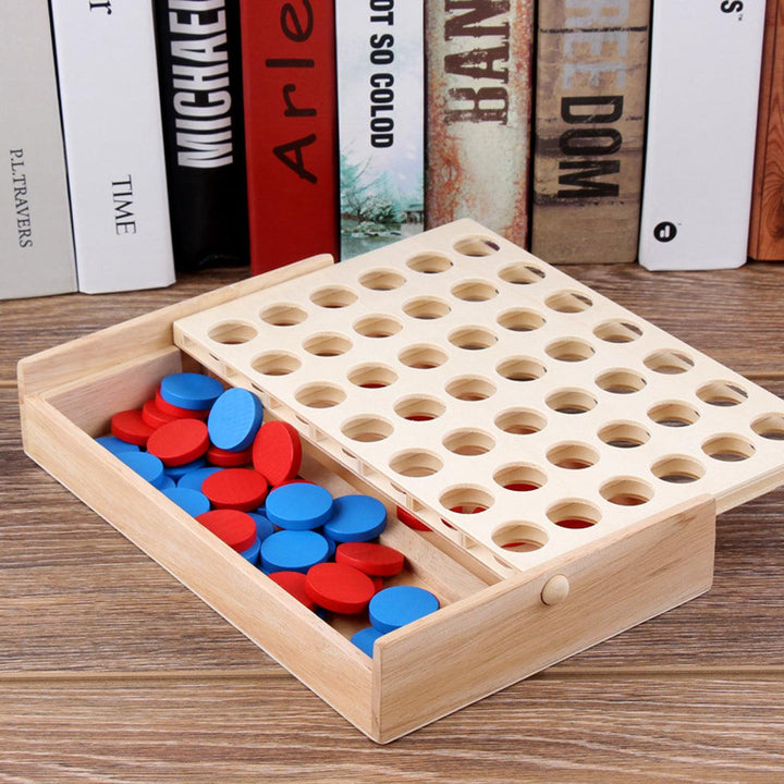 4 In A Row Traditional Wooden Gameboard Education Board Game Classic Four in a Line Connect Game For Home School