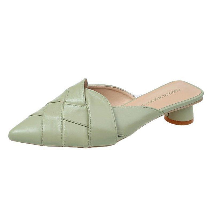 Pointed Soft Leather Sandals Women's Mid-heel Mules