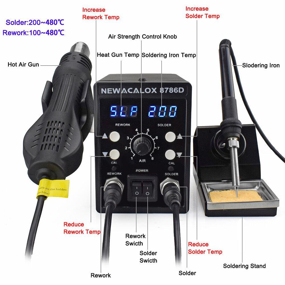 NEWACALOX 8786D 750W Digital 2 In 1 SMD Rework Soldering Station Repair Welding Soldering Iron Set PCB Desoldering Tool