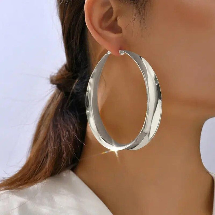 Glossy Geometric Metal Hoop Earrings