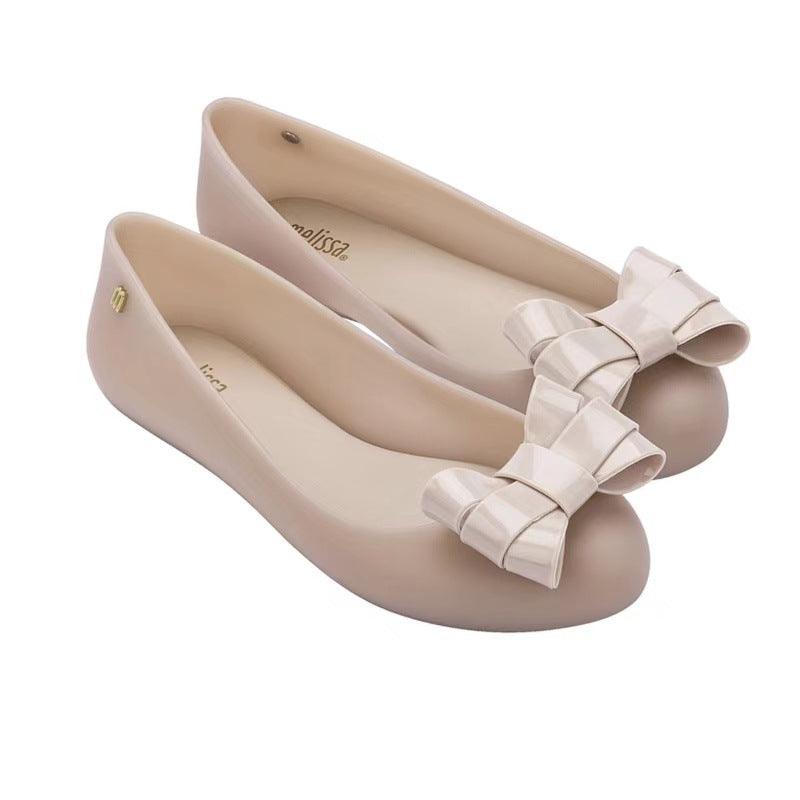 Colorblock Flat Shoes With Shallow Bow