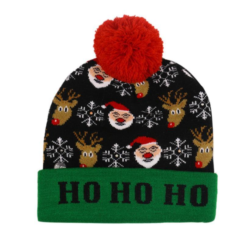 Snowman Elk Christmas Tree Flanged Ball Knit Cap - MRSLM