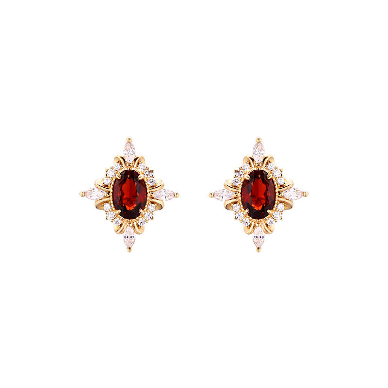 Natural Garnet Zircon Stud 925 Rutile