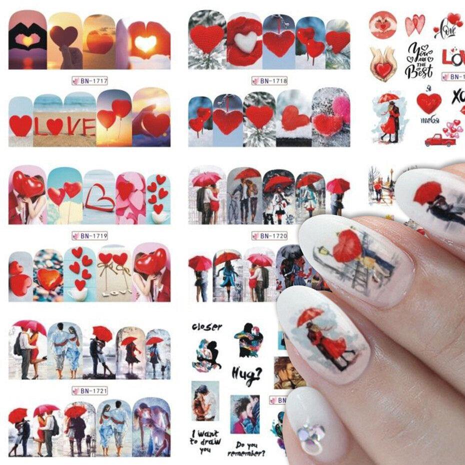 3D Nail Art Tips Retro Lovers Sunset Rose Transfer Decals Valentine's Day Stickers