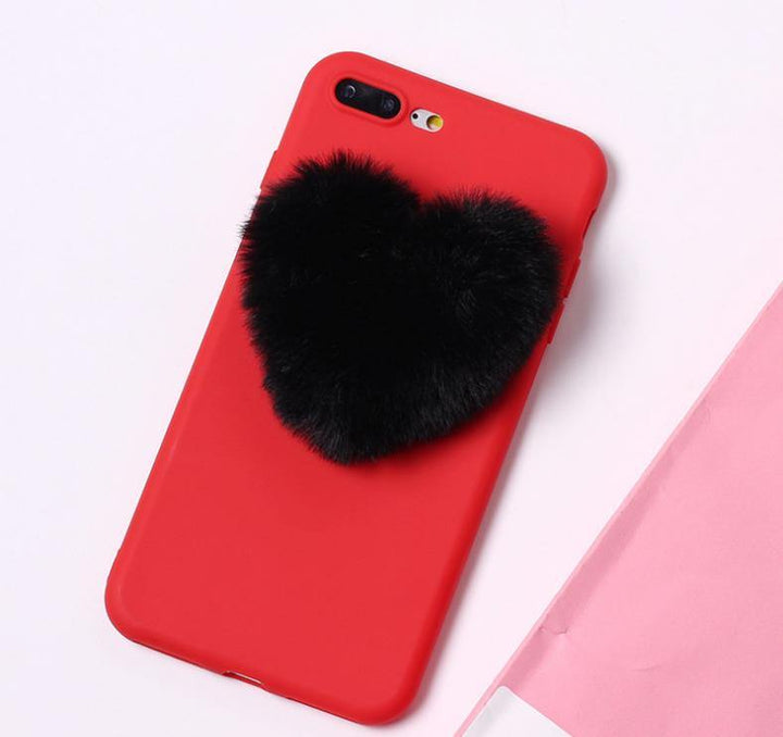 Lovely 3D Furry Love Hearts Cute Hair Phone Case - MRSLM