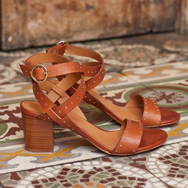 Chunky high heel studded open-toe sandals