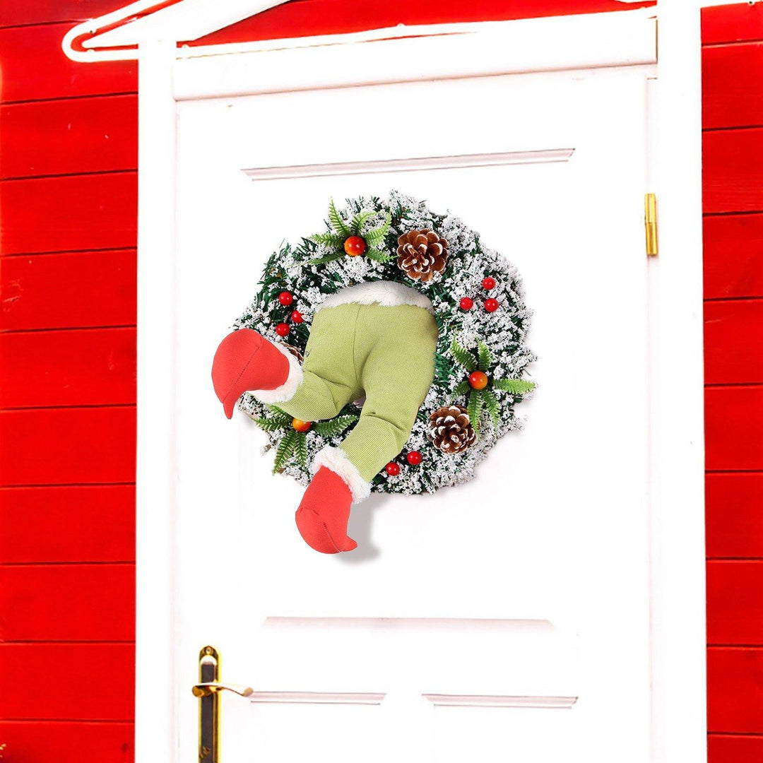 Christmas Thief Stole Burlap Wreath Santa Legs Decoration, Festival Door Wall Family Gifts Reusable Bowknot Hoop - MRSLM