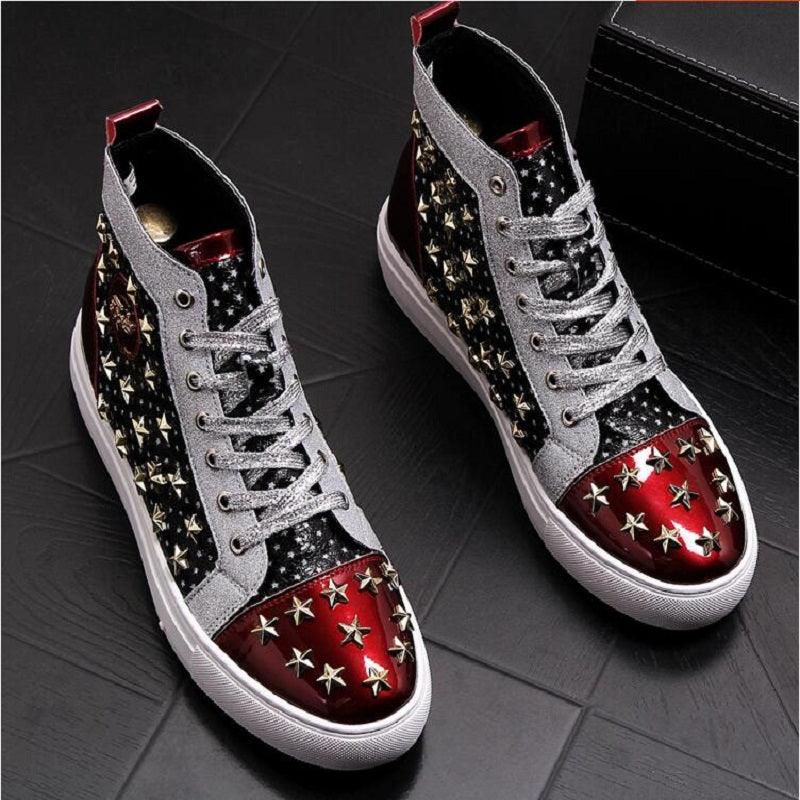 High-top punk studded casual shoes