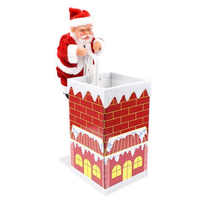 Electric Climbing chimney Santa Claus Christmas Decoration Figurine Ornament Family New Year Party Santa Claus New Year Gift (Red)