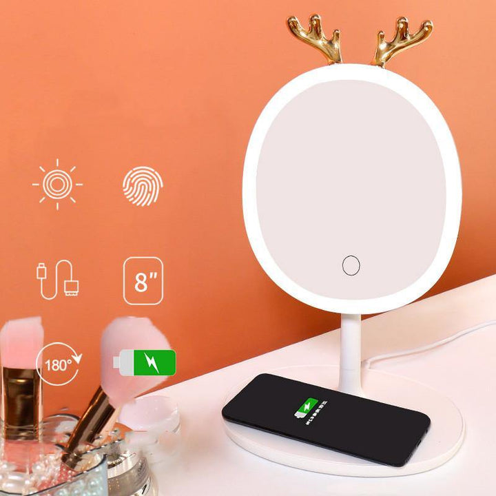 LED Smart Makeup Mirror Antler Design with Wireless Charging - MRSLM